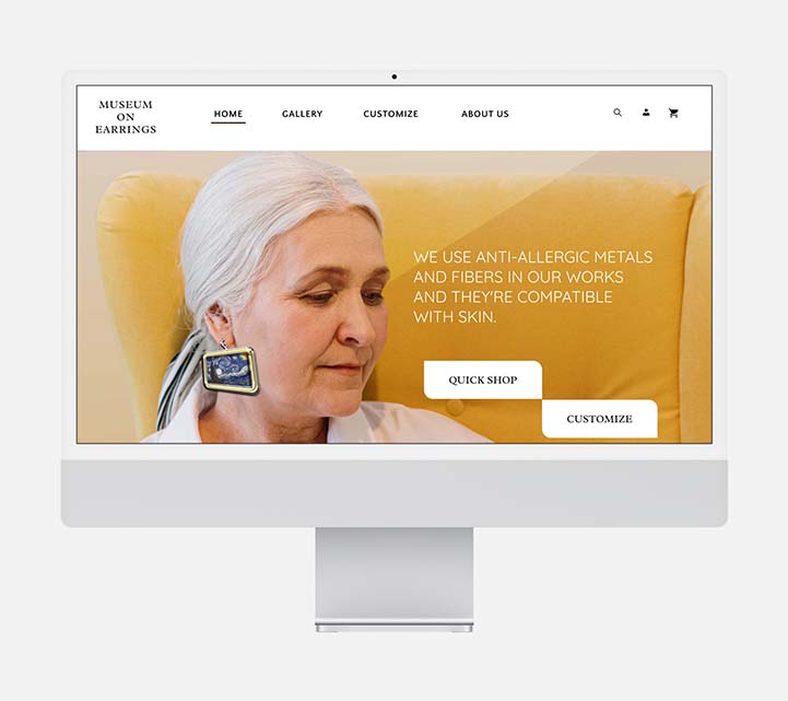 Inspired by van Gogh paints, a mockup of Museum on Earrings, an e-commerce store for artistic earrings.