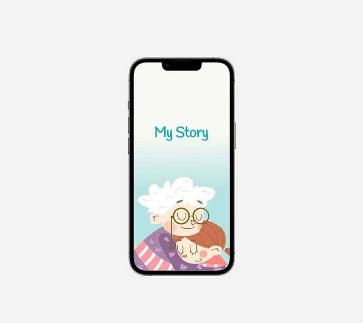 My Story app, connecting generations - a concept to bridge the gap between grandparents and grandchildren, displayed in a mockup.